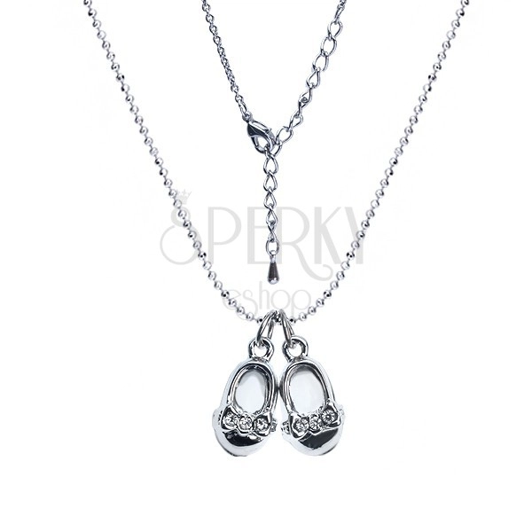 Ródiovaný náhrdelník - guľočková retiazka, topánočky, zirkóny