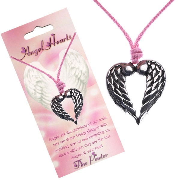 E-shop Šperky Eshop - Šnúrkový náhrdelník, prívesok srdca s dotýkajúcimi sa krídlami Y51.11