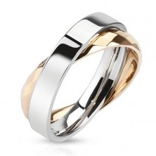 Dvojitý prsteň z ocele - obrúčky medenej a striebornej farby