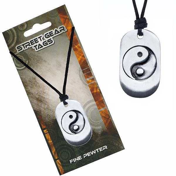 E-shop Šperky Eshop - Šnúrkový náhrdelník, kovová známka so symbolom Jin Jang S3.10