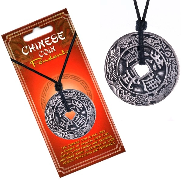 E-shop Šperky Eshop - Náhrdelník so šnúrkou, čínska minca, ornamenty a znaky AA45.12