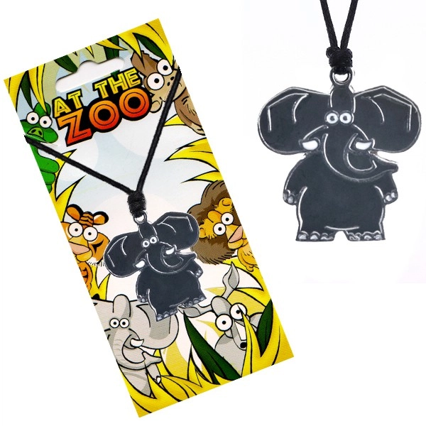 E-shop Šperky Eshop - Náhrdelník s príveskom zvieratka, lesklý sivý slon, šnúrka AA46.10