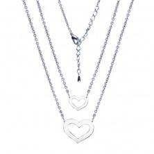 Dvojitý lesklý náhrdelník, ródiovaný, srdcia dvoch veľkostí 