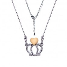 Lesklý guľôčkový náhrdelník s korunkou a srdcom