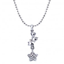 Ródiovaný náhrdelník - lesklé guličky, srdce, hviezdy so zirkónmi