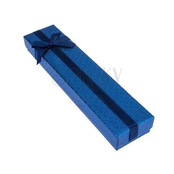 Modrá krabička na náramok so štvorčekovým vzorom, mašľa