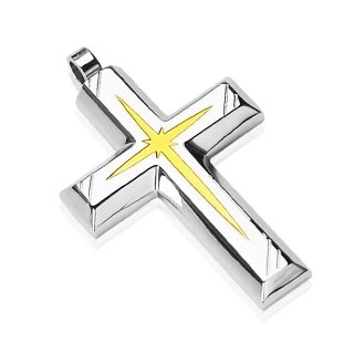 E-shop Šperky eshop HW - Kríž - prívesok s gravírovaním, strieborno-zlatá farba G18.23