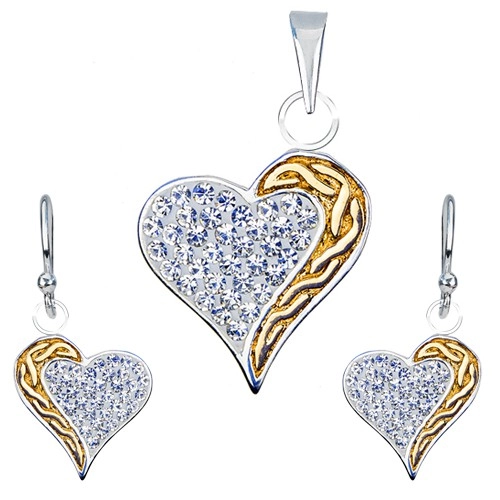 E-shop Šperky Eshop - Sada náušníc a prívesku zo striebra 925 - zirkóny, pás zlatej farby, srdce Q1.16
