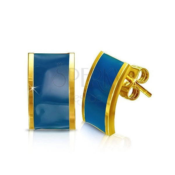 Oceľové náušnice - obdĺžniky s modrou výplňou