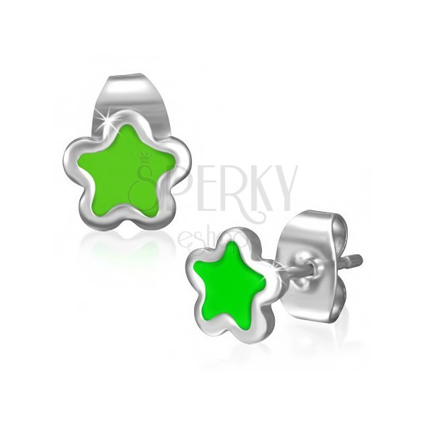Oceľové puzetky - drobná hviezdička so zelenou glazúrou 