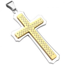 Mohutný kríž zlato-striebornej farby so šachovnicou