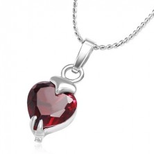 Kovový náhrdelník s retiazkou a červeným srdcovým zirkónom