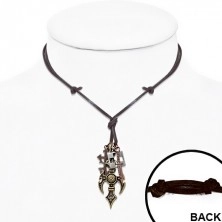 Kožený náhrdelník s kovovými príveskami - kríže, pirátska lebka