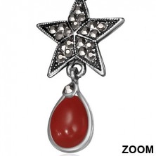 Kovové náušnice - pätcípa hviezda so zirkónmi a červený kameň