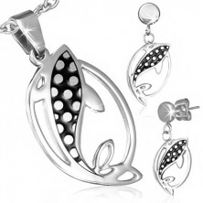 Sada šperkov z ocele - náušnice a prívesok, rybky