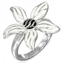 Oceľový prsteň, čierno-biely glazúrovaný kvet