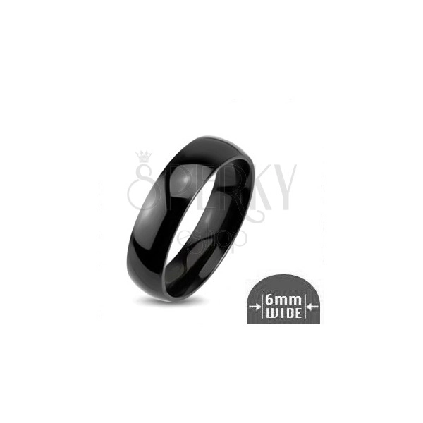 Lesklý kovový prsteň - hladká zaoblená obrúčka čiernej farby