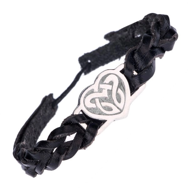 E-shop Šperky Eshop - Čierny náramok a kovová známka so srdcovým keltským uzlom P2.6