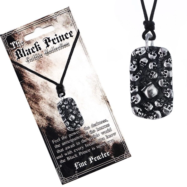 E-shop Šperky Eshop - Šnúrkový náhrdelník - čierny s kovovým štítkom s lebkami Y51.20