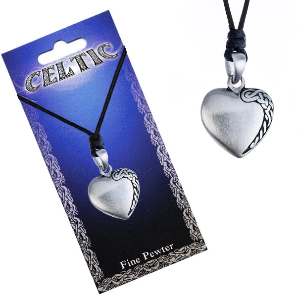 E-shop Šperky Eshop - Čierny šnúrkový náhrdelník, kovový prívesok srdca, keltský uzol P3.5