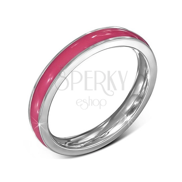Tenká obrúčka z chirurgickej ocele - ružová, lem striebornej farby, 3,5 mm