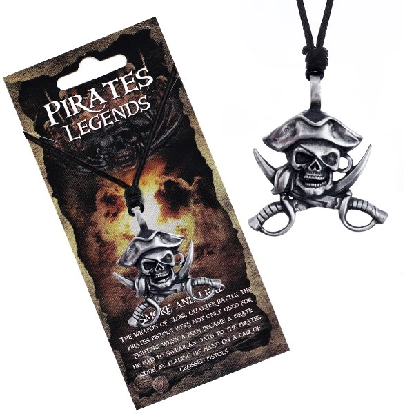 E-shop Šperky Eshop - Čierny náhrdelník - kovová lebka piráta s klobúkom a mečmi AA22.30