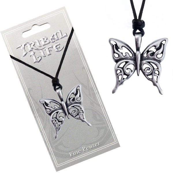 E-shop Šperky Eshop - Náhrdelník so šnúrkou - vyrezávaný patinovaný prívesok motýľa AC1.09