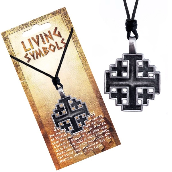 E-shop Šperky Eshop - Šnúrkový náhrdelník - kovový prívesok, jeruzalemský kríž P5.20