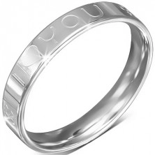Oceľový prsteň - obrúčka, nápis I LOVE YOU, symbol ženy a muža