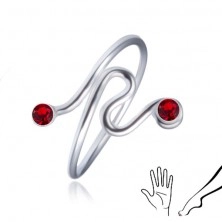 Strieborný prstienok 925 - točená línia, červené zirkóny na koncoch