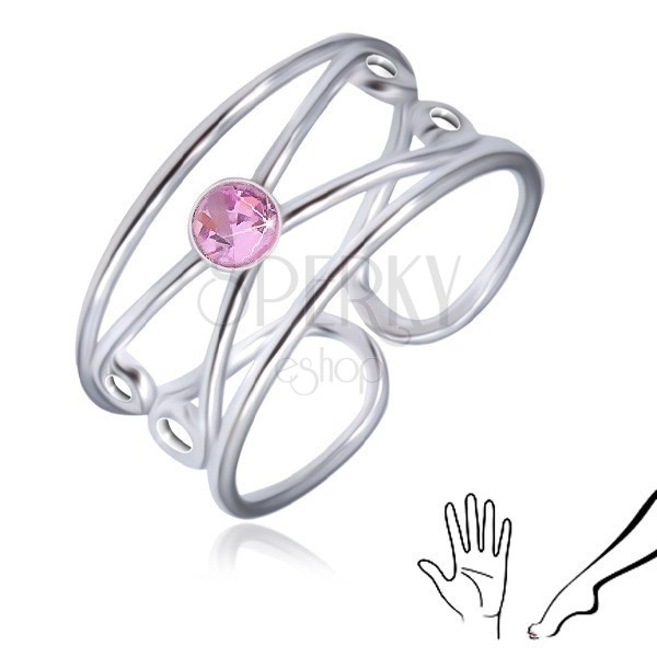 Prsteň zo striebra 925 - okrúhly ružový zirkón, zdvojená slučka