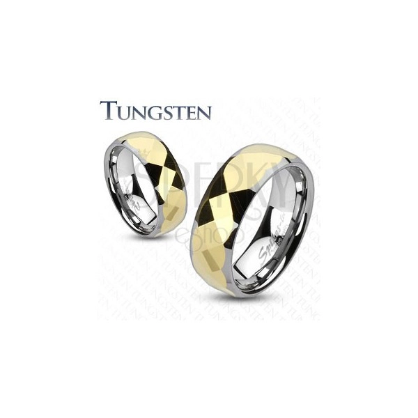 Volfrámový prsteň - dvojfarebný, geometricky brúsený stred zlatej farby