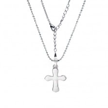 Lesklý guľôčkový náhrdelník s plochým krížom, ródiovaný