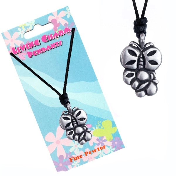 E-shop Šperky Eshop - Šnúrkový náhrdelník s kovovým príveskom dvoch motýľov P4.11