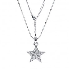 Ródiovaný náhrdelník - lesklé guličky, hviezda s čírymi zirkónmi