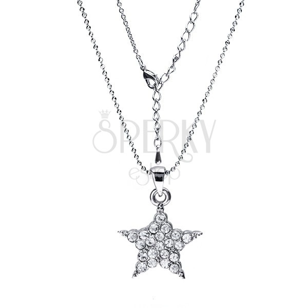 Ródiovaný náhrdelník - lesklé guličky, hviezda s čírymi zirkónmi