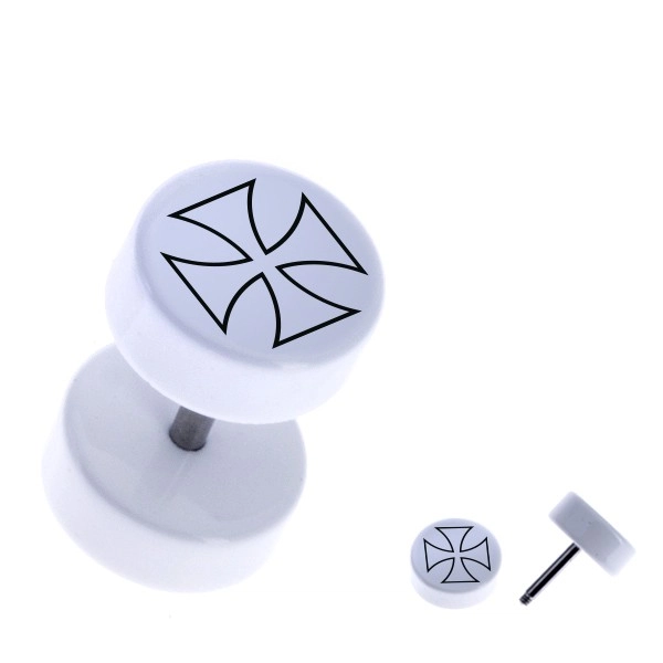 E-shop Šperky Eshop - Biely fake piercing - akrylový, okrúhly, obrys maltézskeho kríža PC31.14