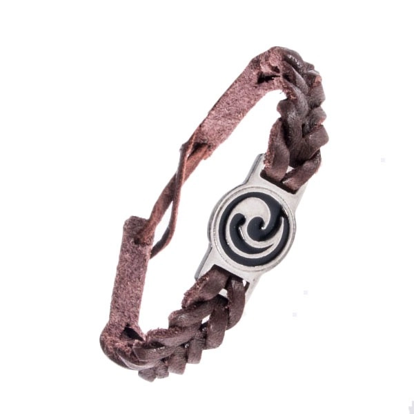 E-shop Šperky Eshop - Náramok z kože - tmavohnedý, prepletený, maorský ornament AC3.07