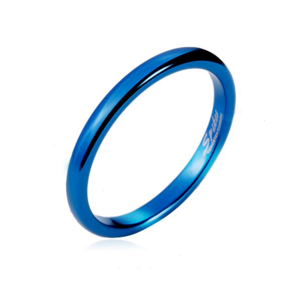 Prsteň z tungstenu - hladká modrá obrúčka, zaoblená, 2 mm - Veľkosť: 49 mm