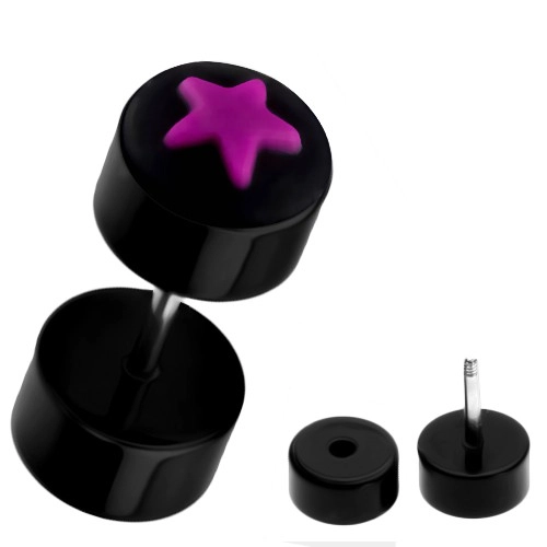 E-shop Šperky Eshop - Čierny fake piercing do ucha - akrylový, ružová hviezda PC30.26