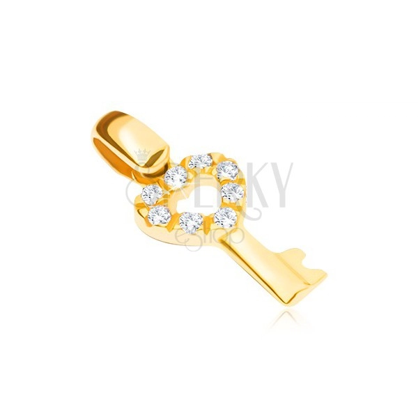 Zlatý prívesok 14K - kľúčik so srdcovou zirkónovou hlavičkou