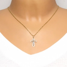 Prívesok zo 14K zlata - oválny obrys kríža s priehlbinkami a Kristom v bielom zlate
