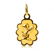 Zlatý prívesok 585 - známka s vrúbkovaným lemom a kľačiacim anjelom