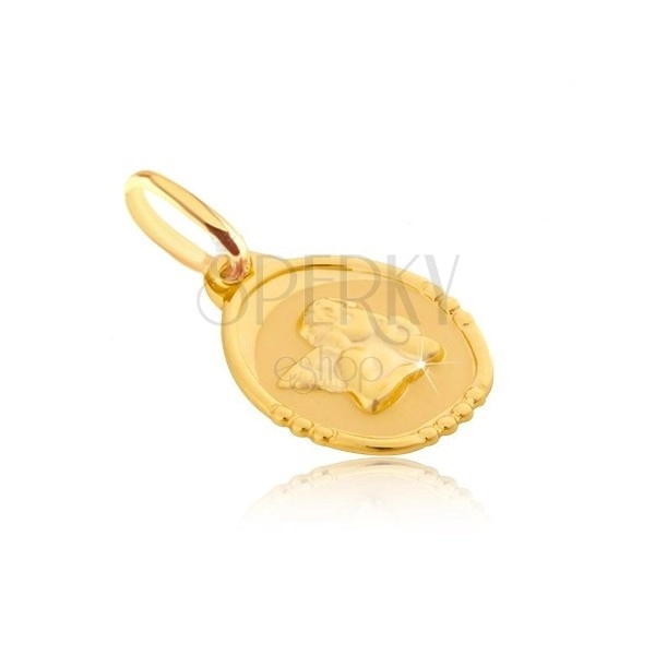 Zlatý prívesok 585 - oválna známka s bucľatým anjelikom