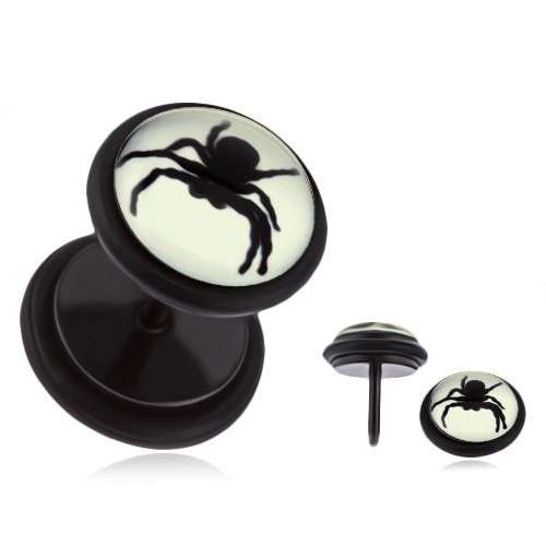 E-shop Šperky Eshop - Okrúhly fake piercing do ucha, čierny pavúčik, smotanovo biely podklad PC30.16
