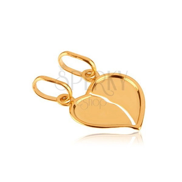 Zlatý dvojprívesok 585 - prelomené lesklé srdce so zahnutým okrajom