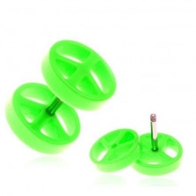 Akrylový fake plug do ucha - zelený, symbol "peace"