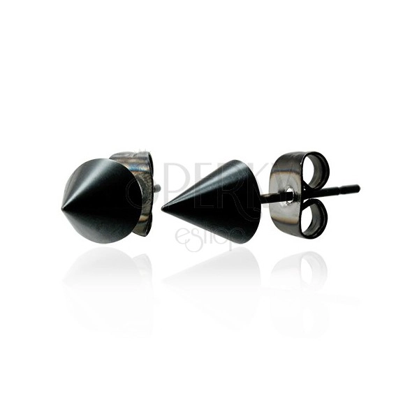 Lesklé čierne náušnice v tvare kužeľa z chirurgickej ocele, 6 mm