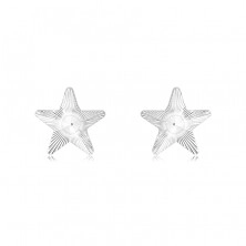 Náušnice zo 14K zlata - biela hviezda s gravírovanými lúčmi