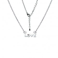 Ródiovaný lesklý náhrdelník s nápisom LOVE a čírym zirkónom